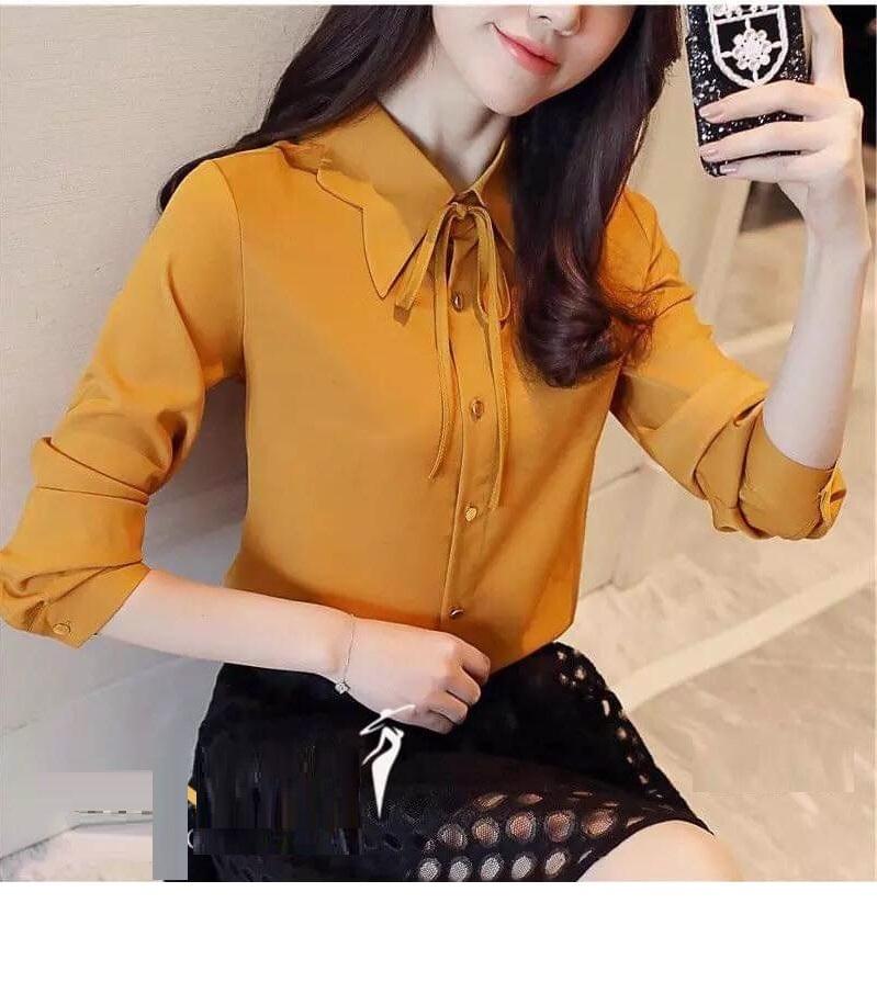 Áo sơ mi công sở tay dài cổ kiểu cánh bướm