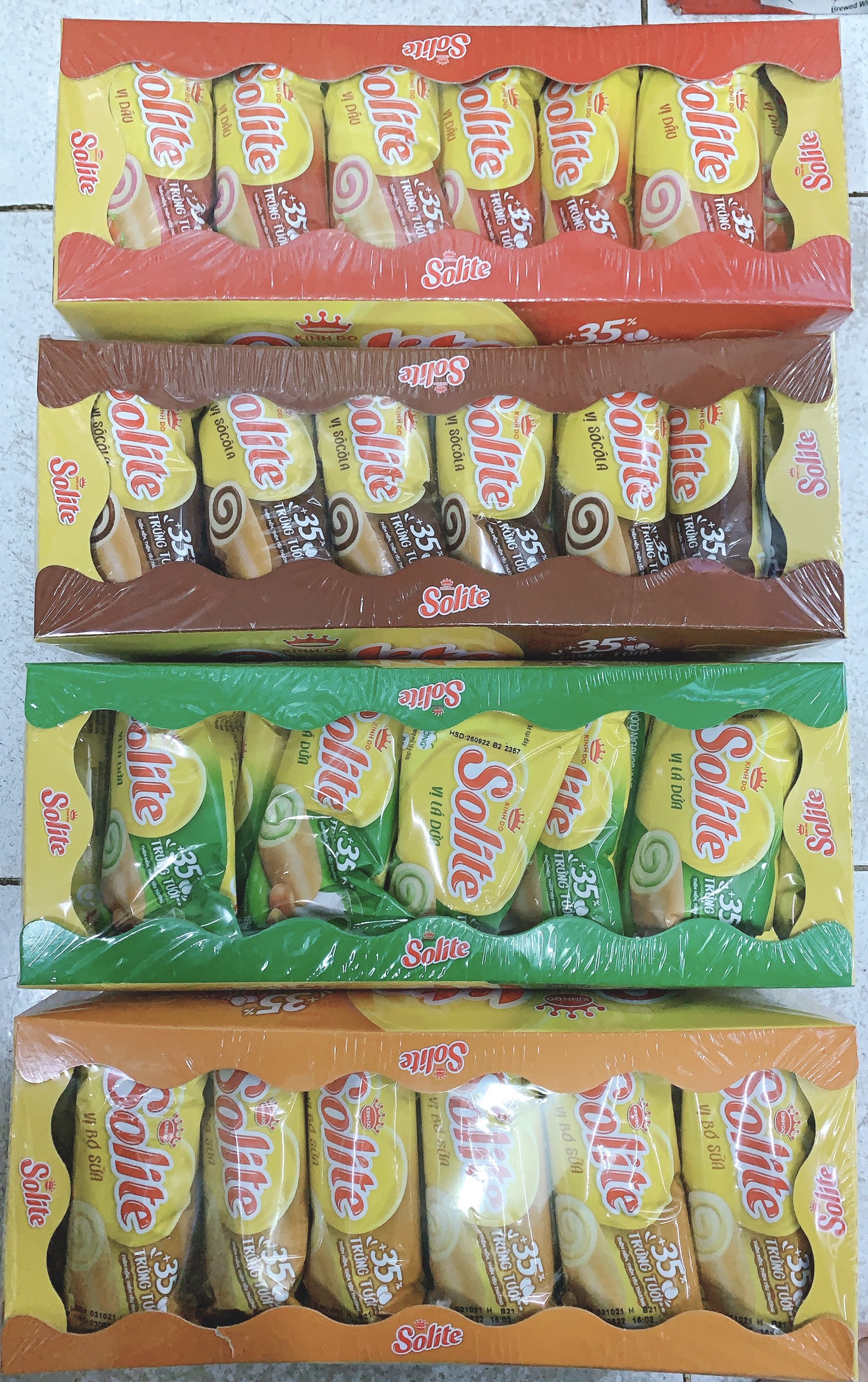 [socola/ dâu/ dứa/bơ sữa]Bánh Solite bông lan cuộn kem 360g (20 pack*18g)