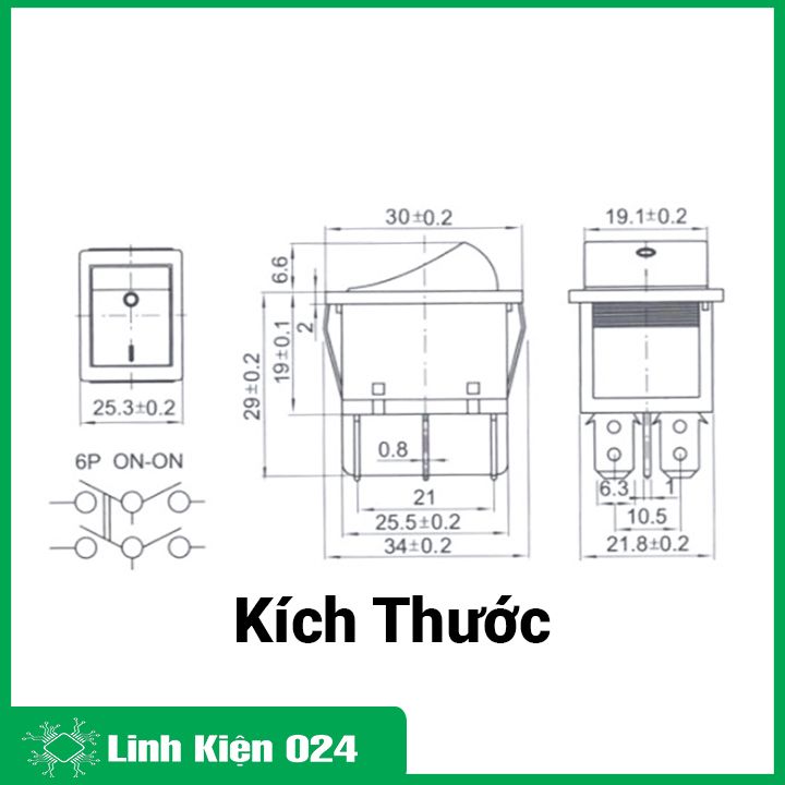 Công tắc bập bênh KCD4 6 chân(6P) 3 chế độ có đèn