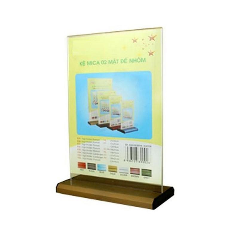 [HCM]Kệ Mica 2 mặt A5 ngang - Đế lùa nhôm - E34 - 210x150mm