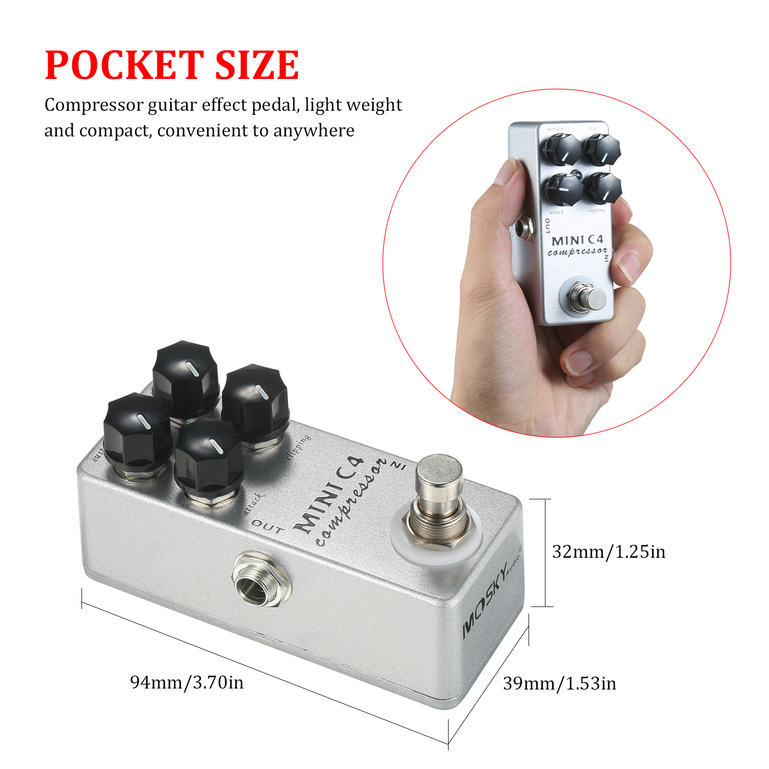 MOSKY MINI C4 Compressor Guitar Effect Pedal True Bypass