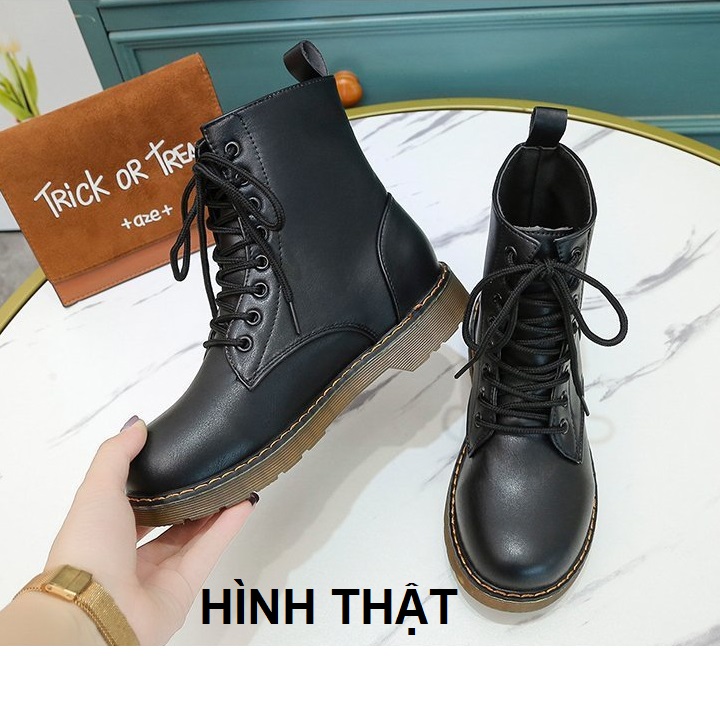 [ FORM NHỎ CHỌN TĂNG 1 SIZE ] Giày combat boot, boots nữ, bốt ulzzang, bốt cột dây đế viền chỉ cổ lửng cá tính S022