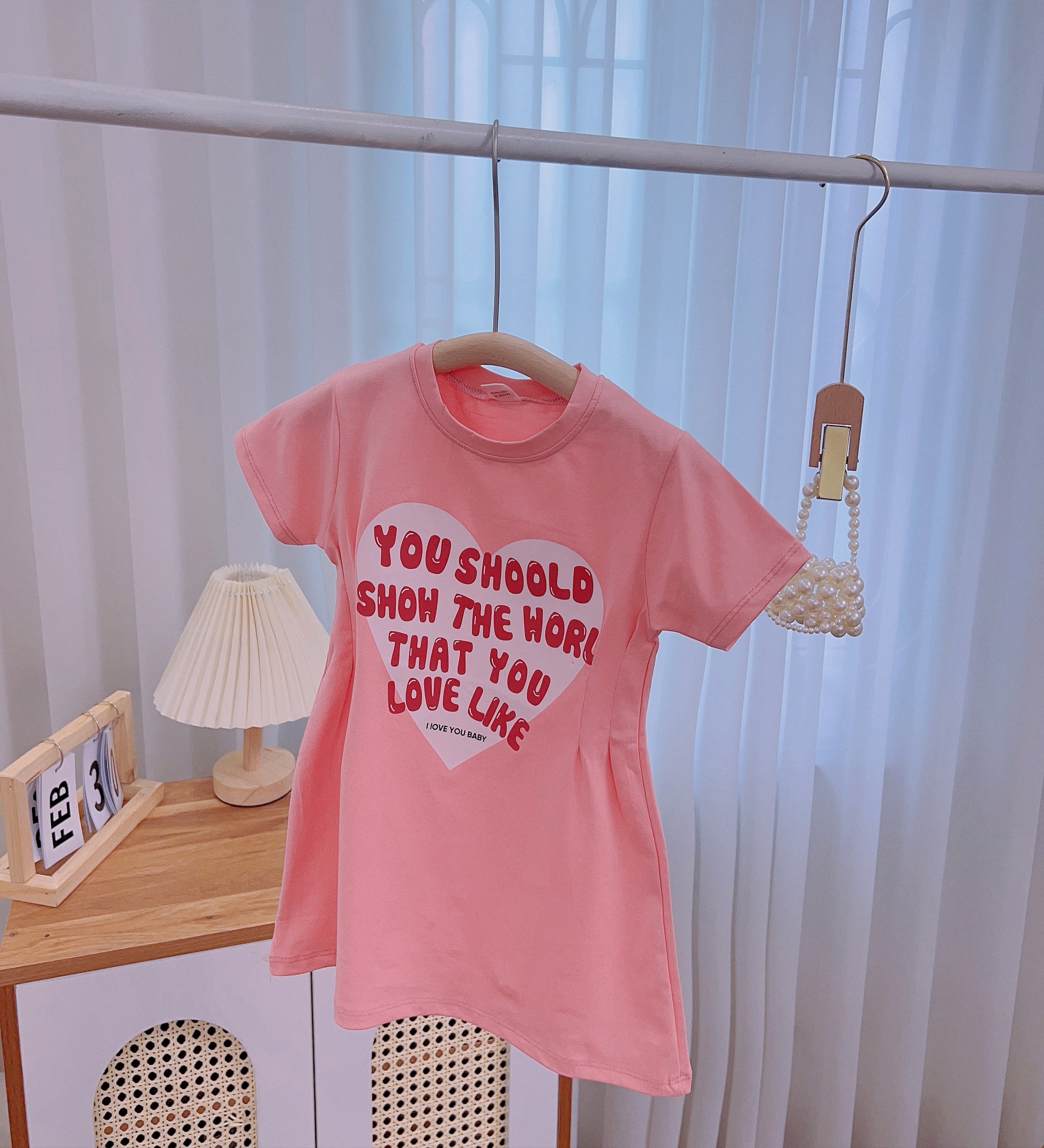 Váy bé gái cotton xuông siết eo