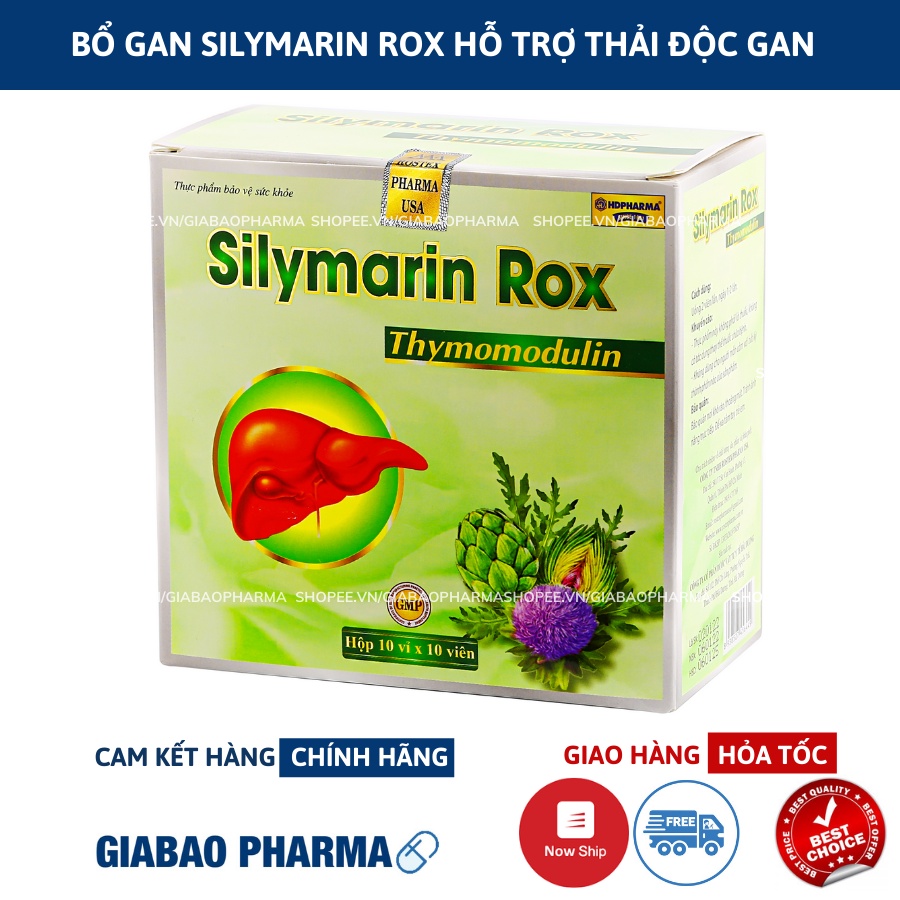 Silymarin Rox hỗ trợ giải độc gan, bổ gan, hạ men gan HD Pharma Hộp 100