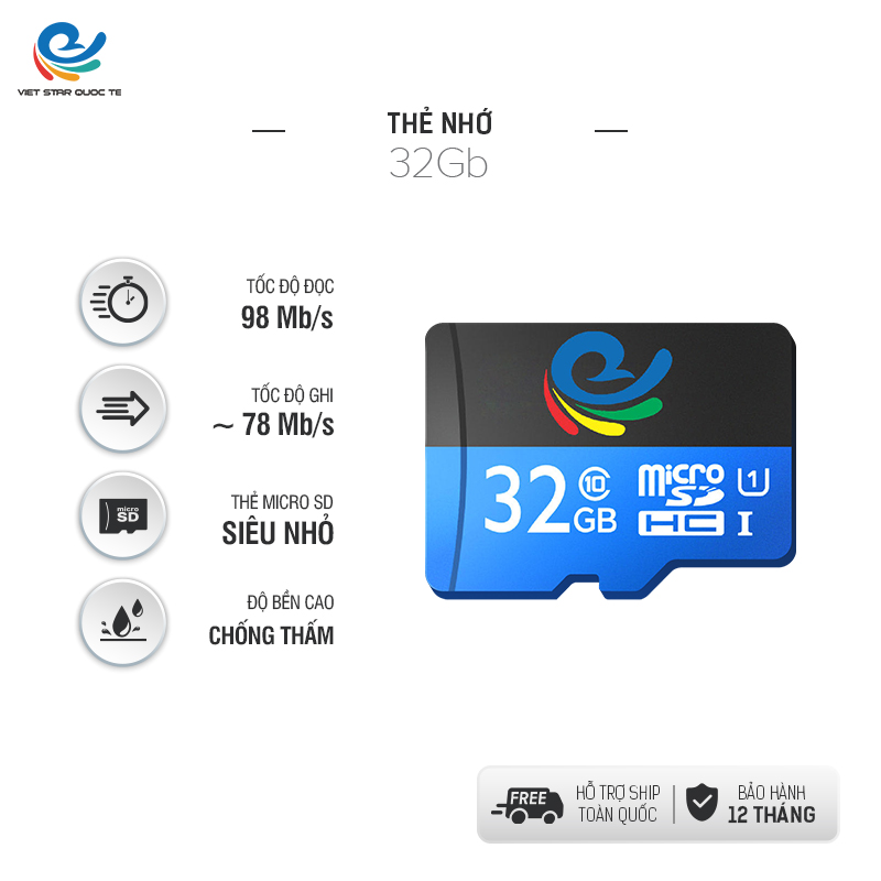 Thẻ nhớ lưu trữ 32g micro sd chuyên dành cho camera wifi class 10 type u1 bảo hành 5 năm 32g micro sd