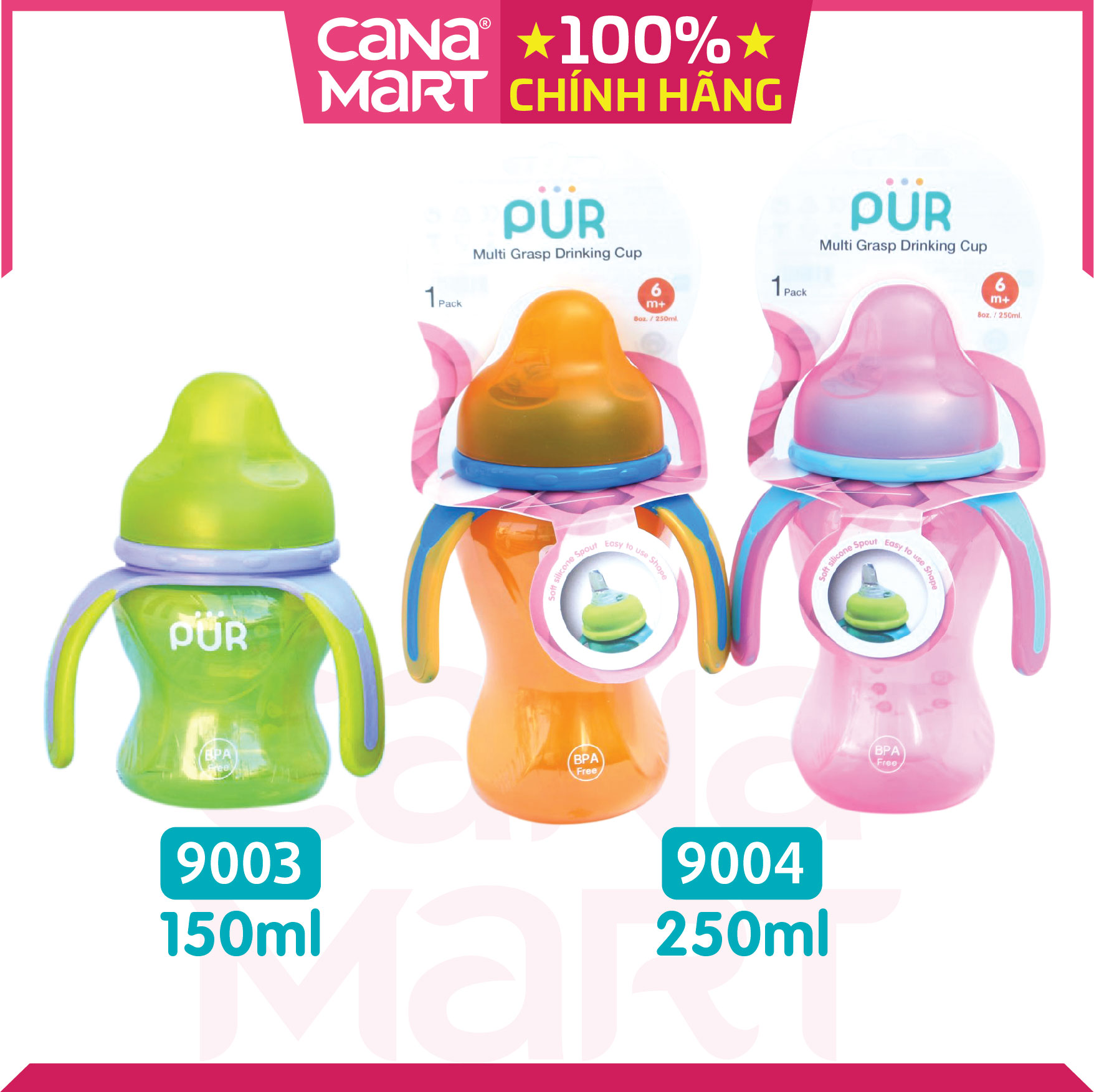 Bình (cốc) tập uống 3 quai Pur 250ml (9004)