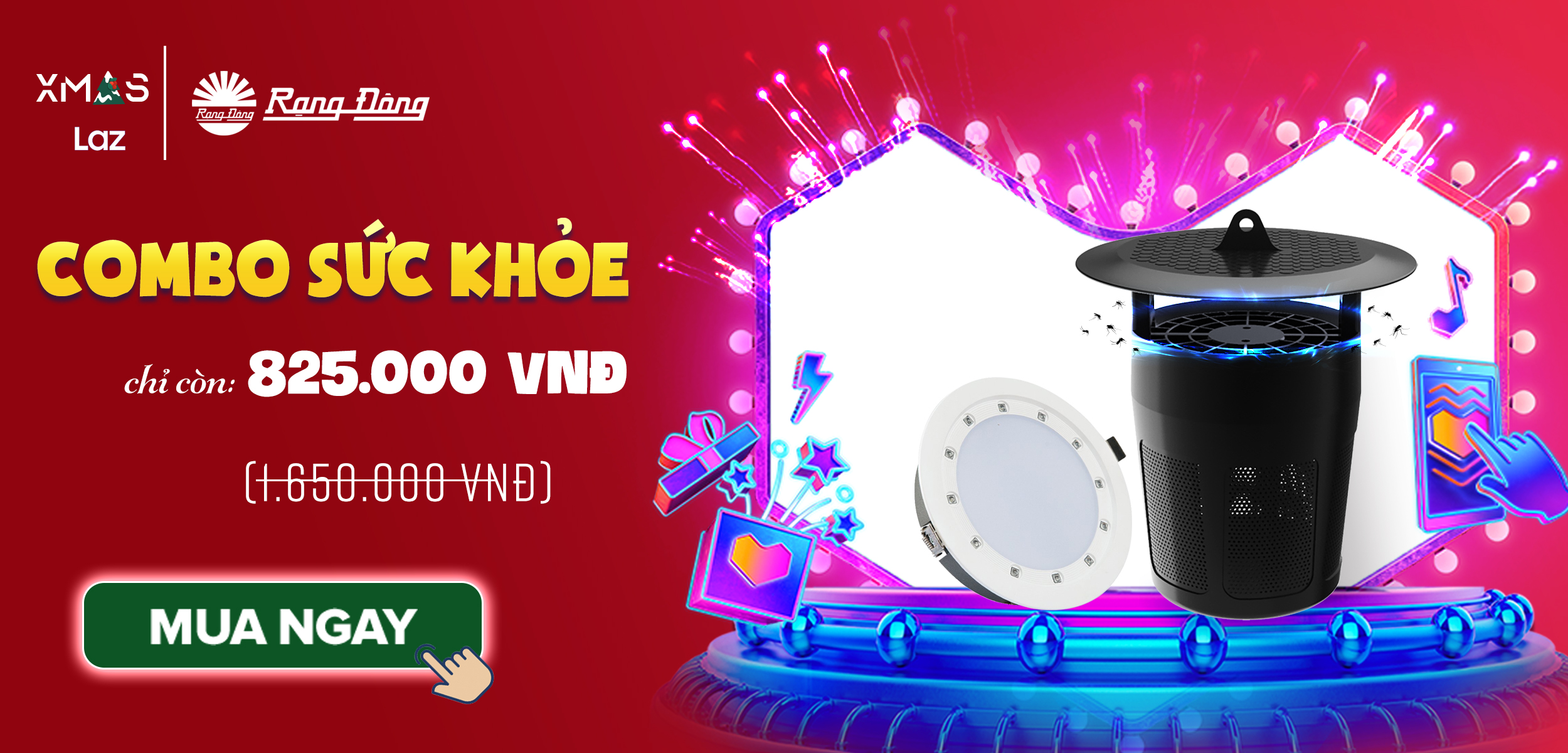 COMBO sức khỏe làm quà tặng Đèn led diệt khuẩn AT21.UV 90/7W Đèn bắt muỗi DBM01 5W chính hãng Rạng Đông cam kết bảo hành 24 tháng tuyệt đối an toàn khi sử dụng