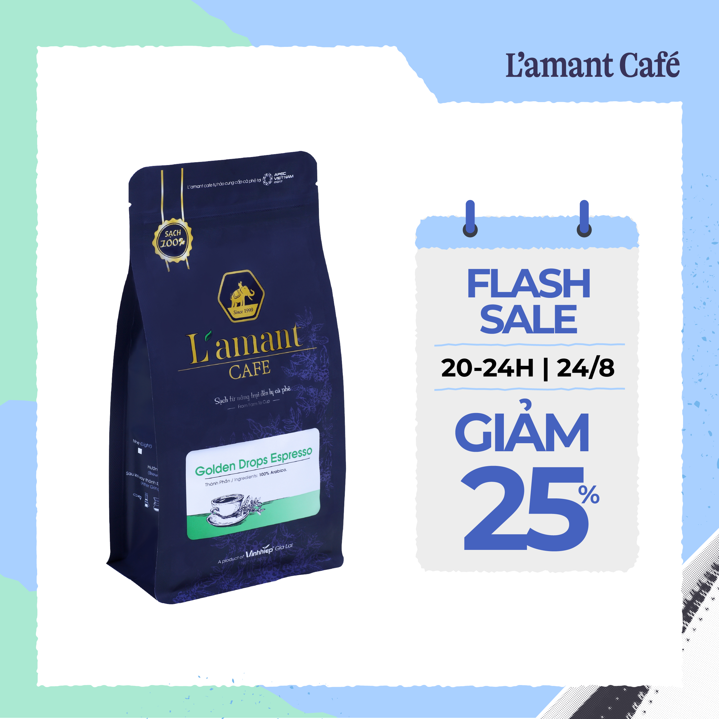 Cà Phê Hạt Rang L’amant Golden Drop Espresso – 100% Arabica – Hậu Vị Ngọt, Vị Chua Thanh – Gói 250g
