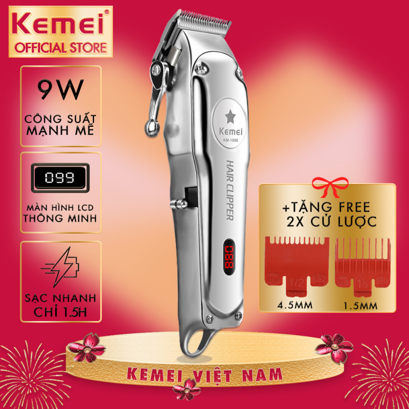 Tông đơ cắt tóc không dây màn hình LCD Kemei KM-1996 chất liệu toàn thân hợp kim nhôm hàng không không gỉ, có thể chấn viền, khắc và tạo kiểu... giá rẻ