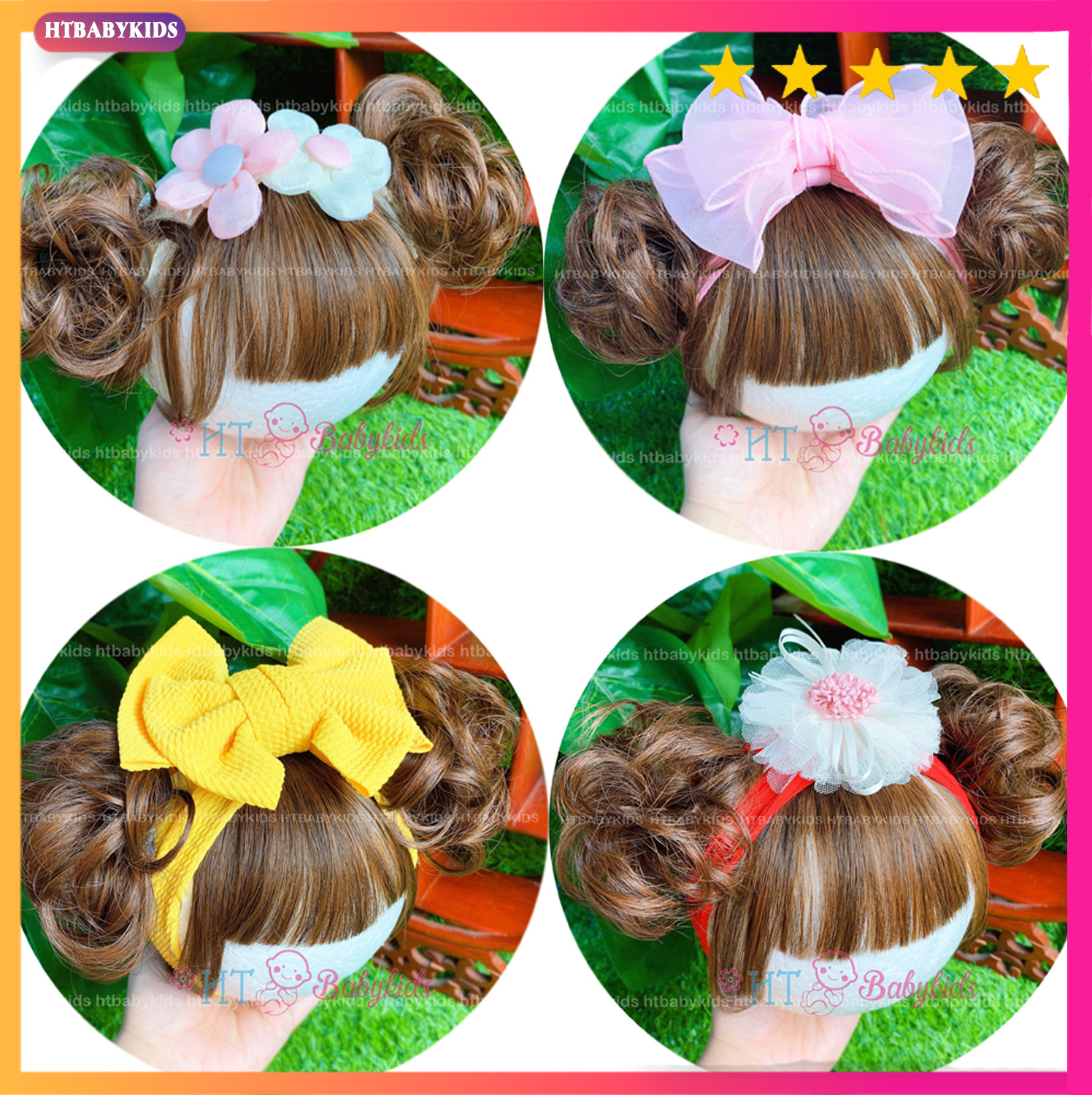 Turban Tóc Giả Xoăn 2 Bên Cho Bé Gái
