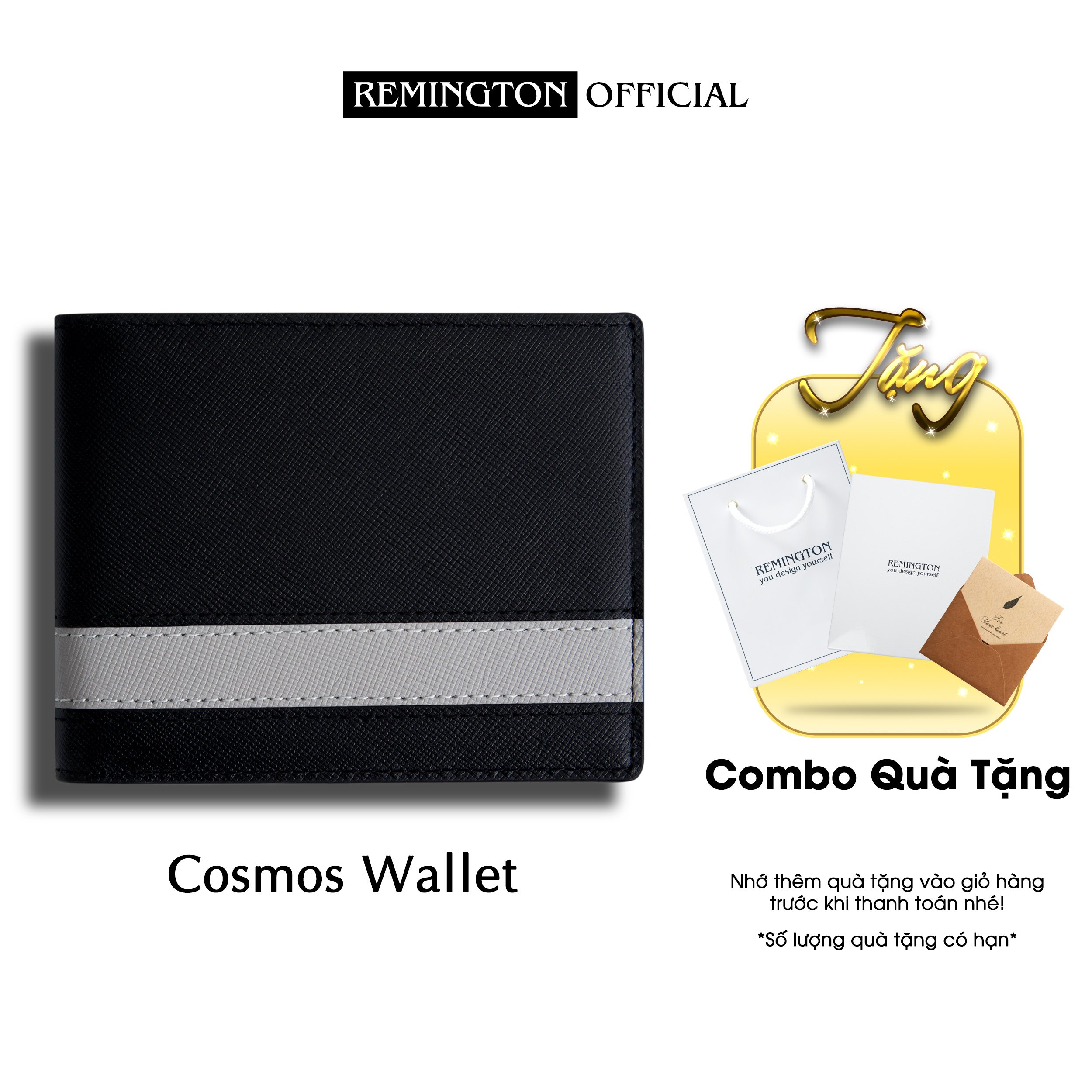 Ví nam khắc tên Remington - Cosmos ngang miễn phí in 3 ảnh và tặng kèm hộp, túi giấy để làm quà tặng cho người yêu hoặc bố