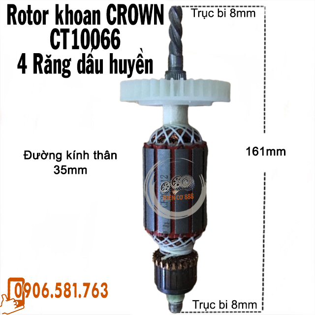 Rotor khoan CROWN CT10066, CT10077 4 Răng 220V - Tặng chổi than