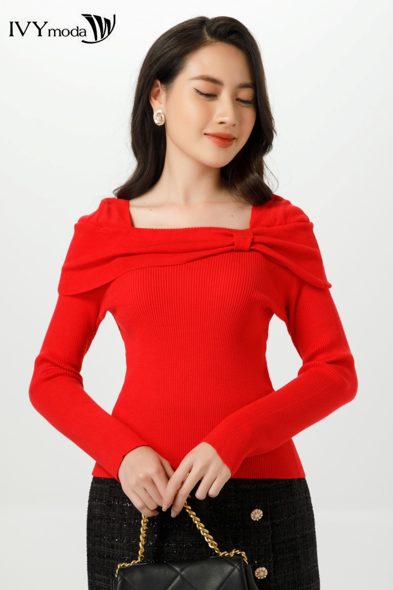 Áo len gân cổ cách điệu IVY Moda MS 58B8861