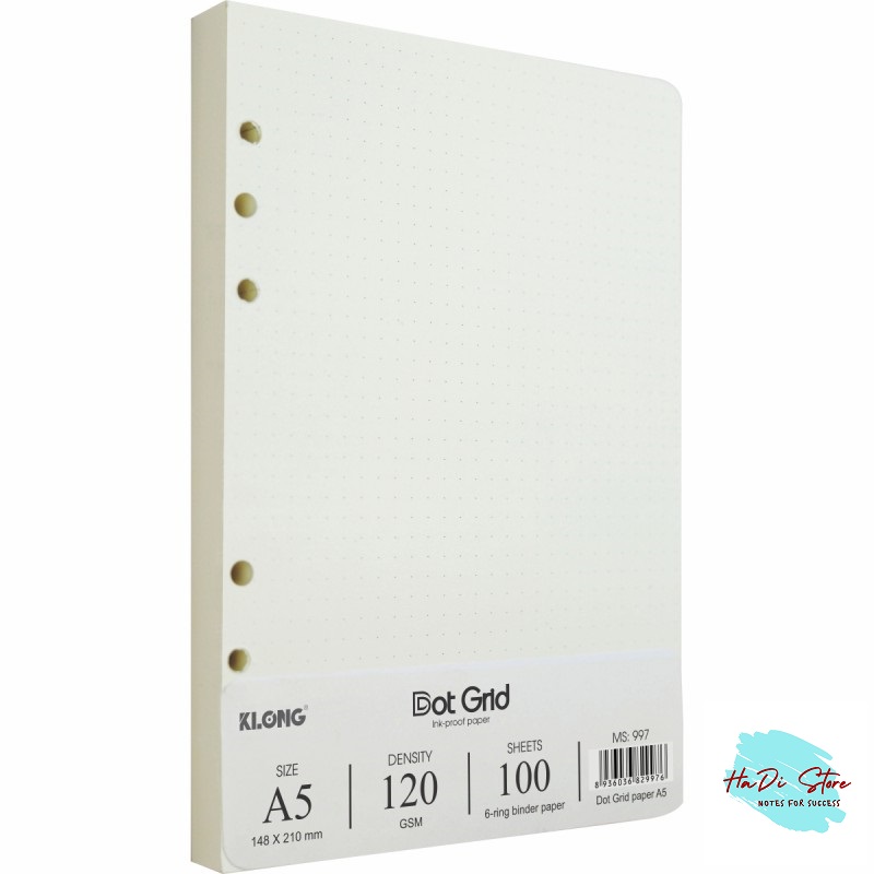 KLONG Ruột sổ DOT GRID kẹp còng size A5 - 100 tờ (MS:997)