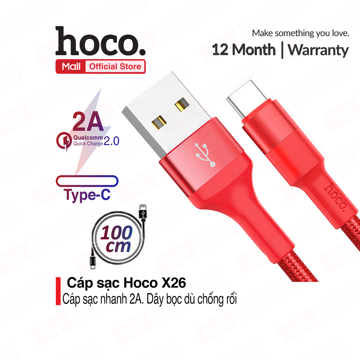 [HCM]Cáp sạc USB Type - C Hoco X26 sạc nhanh 2.0A dài 1m cho Smart phone - Table
