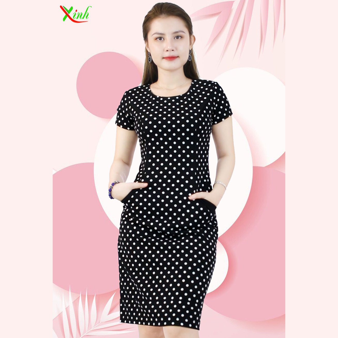Đầm Suông Chấm Bi Siêu Gọn Dáng DL248