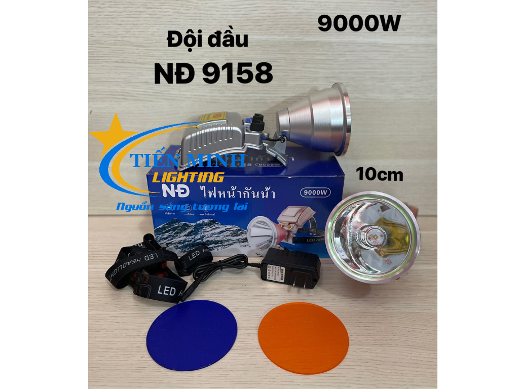 Đèn đội đầu nđ 9158 ánh gom chiếu xa 500-700m, kèm 2 choá đổi màu