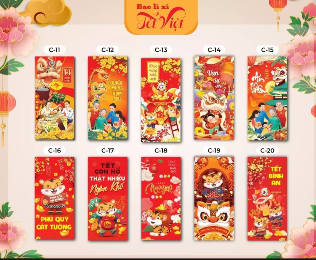 Combo 100 Bao Lì Xì Tết 2022 Mix 20 Mẫu