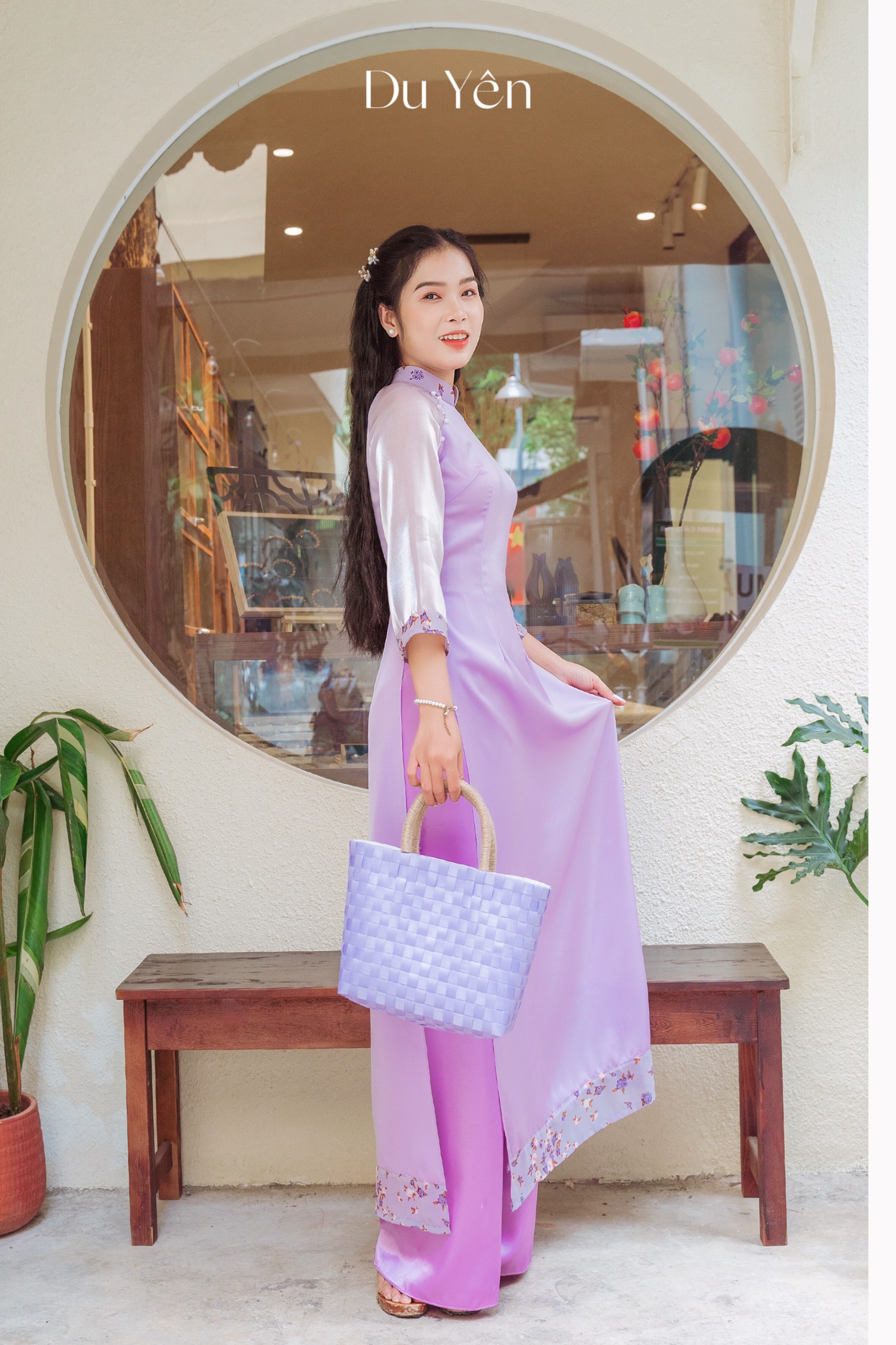 Áo Dài Cách Tân Lụa Mỹ Phối Hoa Nhí, Áo Dài Mộng Thy (Áo Dài Thiết Kế Du Yên)