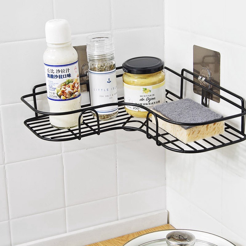 [CÓ VIDEO] Kệ góc treo tường nhà tắm, nhà bếp dán tường chịu lực-Kệ góc, giá đỡ khung sắt treo dán góc tường siêu chắc