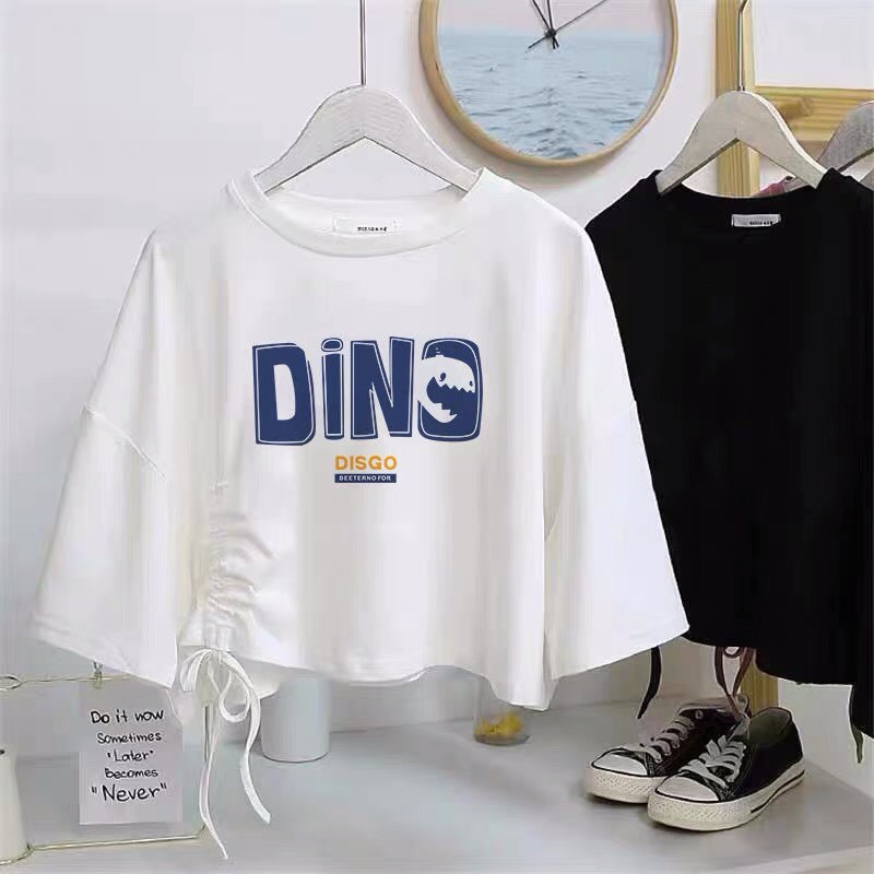 ÁO CROPTOP DÂY RÚT EO IN HÌNH DỄ THƯƠNG