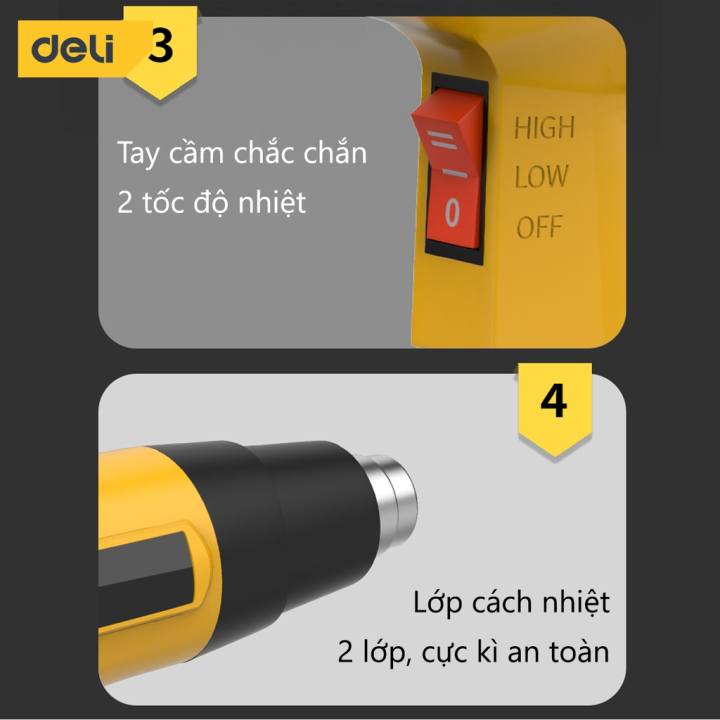 Máy Khò Hơi Nóng Deli Cao Cấp g Suất Cao 1600W - Co Màng Cơ Đóng Gói Hàng Hóa - Dễ Dàng Và An Toàn Sử Dụng - DL5200 - Hình ảnh 5