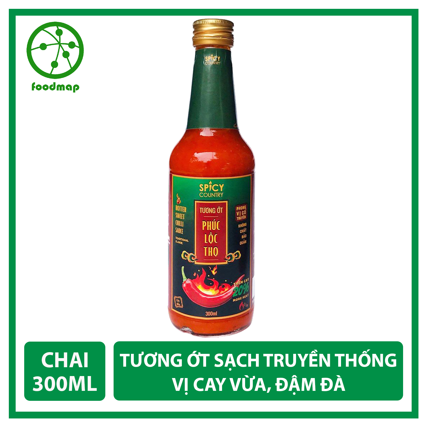 Tương Ớt Sạch Phúc Lộc Thọ Spicy Country Vị Cay Vừa, Đậm Đà - Chai 300ml