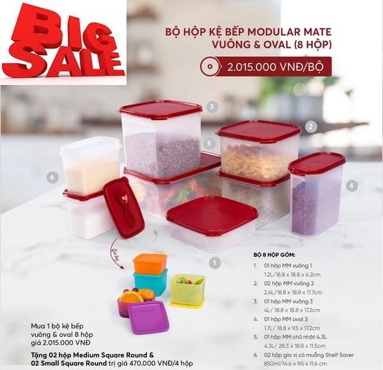 Bộ hộp kệ bếp Modular Mate Vuông & Oval set 8 Tupperware