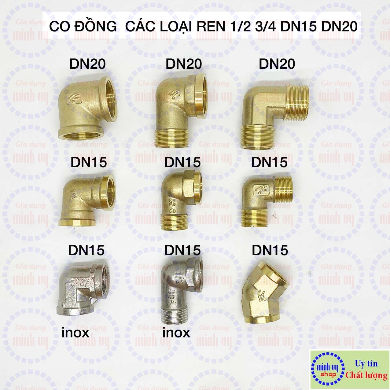 Co nối ống điếu 21mm (1/2")-27mm (3/4'') đồng đúc