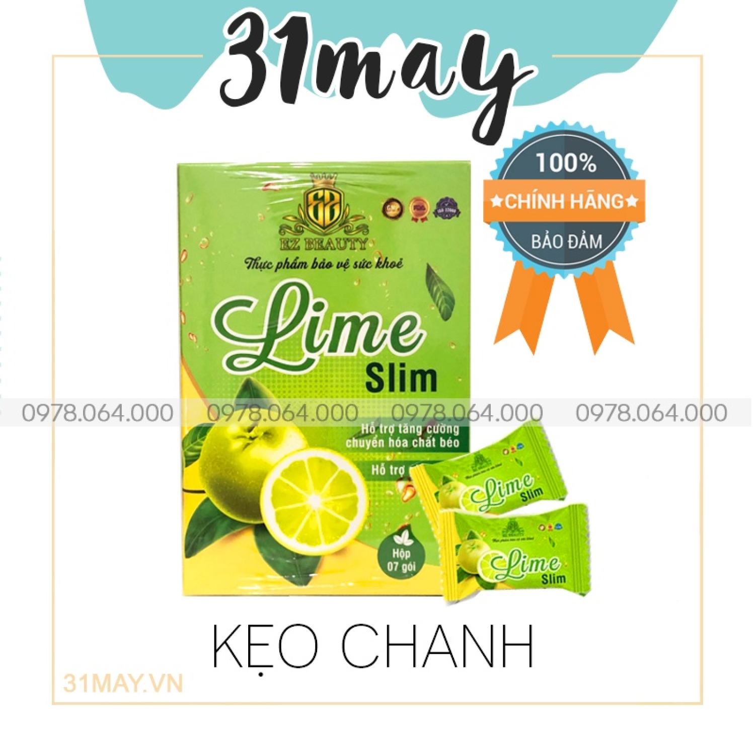 Kẹo chanh giảm cân lime slim ez beauty chính hãng hộp 7gói