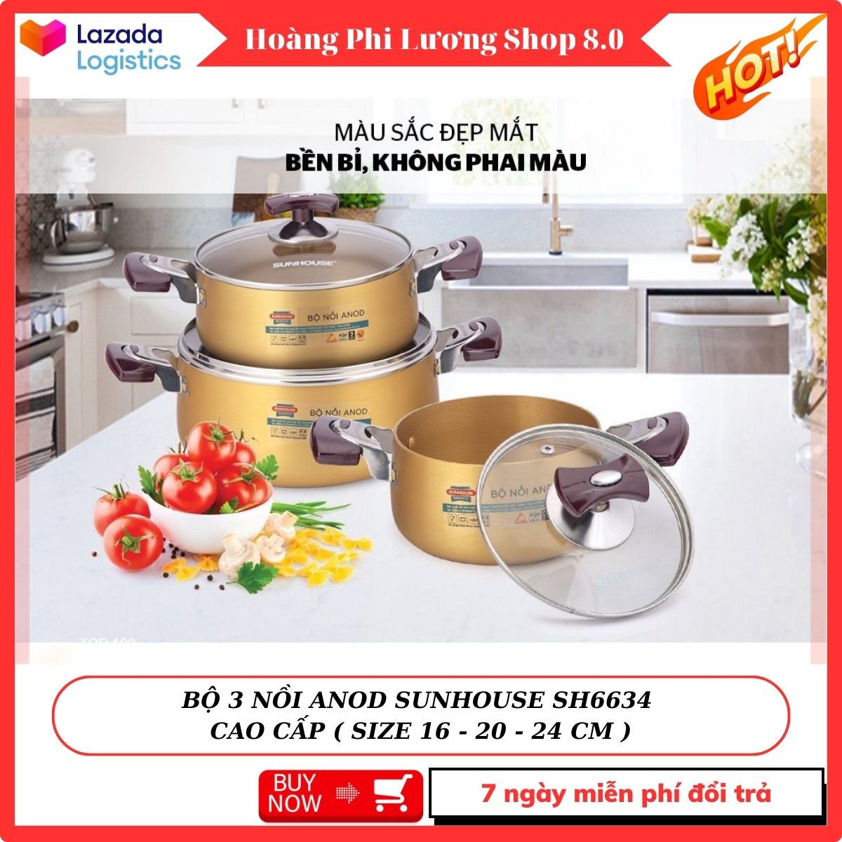 Nồi nhôm sunhouse, bộ nồi sunhouse anod. bộ 3 nồi anod sunhouse sh6634 , cao cấp - bộ nồi cao cấp.