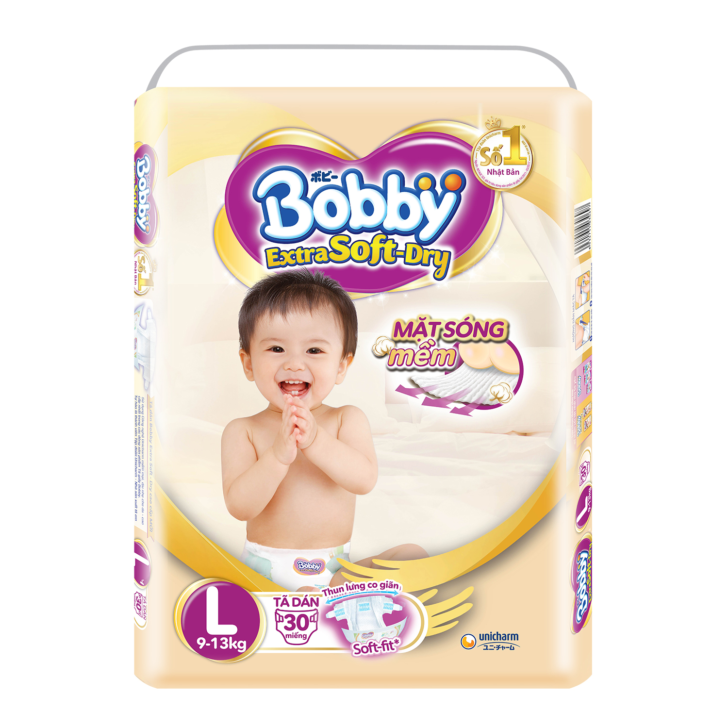 [HCM]Tã Dán Bobby Extra Soft-Dry 30 Miếng Size L (Cho Bé 9-13kg)