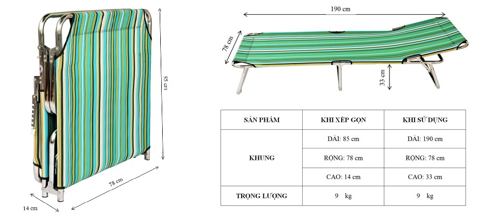Giường xếp thép sơn tĩnh điện Tín Thành Phát – Khung thép chắc chắn, vải giường thoáng mát, dễ vệ sinh