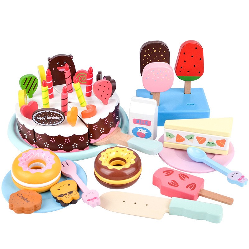 Bộ đồ chơi gỗ bánh sinh nhật gỗ kèm đồ ăn TOYSTORE đồ chơi bánh sinh nhật quà tặng cho bé bằng gỗ cao cấp