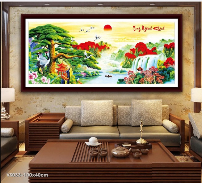 Tranh Đính Đá Phong Cảnh Làng Quê  kích thước 150x75cm