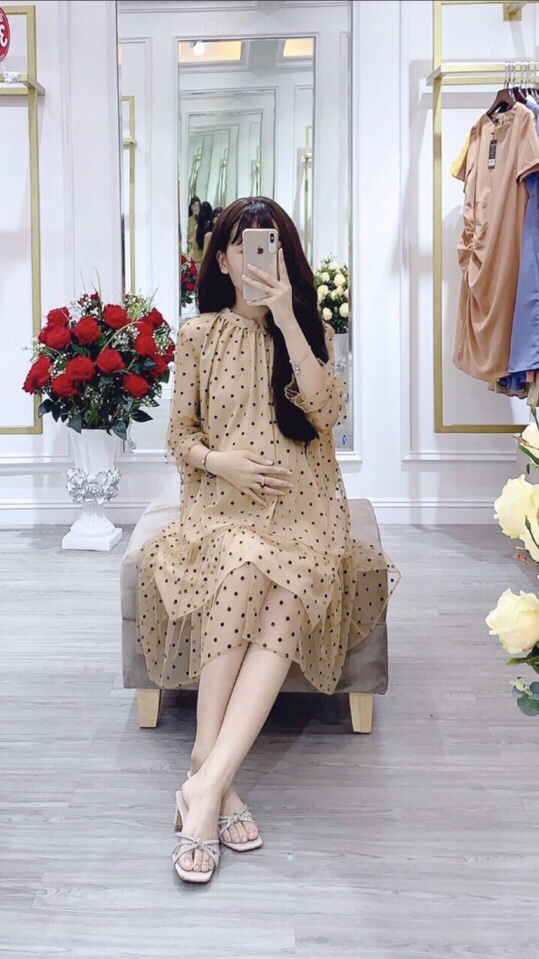 váy bầu voan chấm bi hàng thiết kế