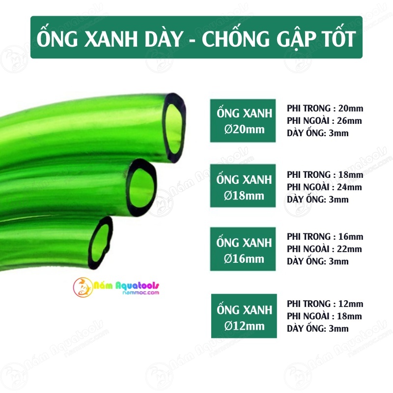 Ống Xanh Chống Gập F12 | F16 | F18 | F20 (1 mét) - Ống Nước Dùng Cho Lọc Thùng Ngoài Bể Cá Cảnh Thuỷ Sinh