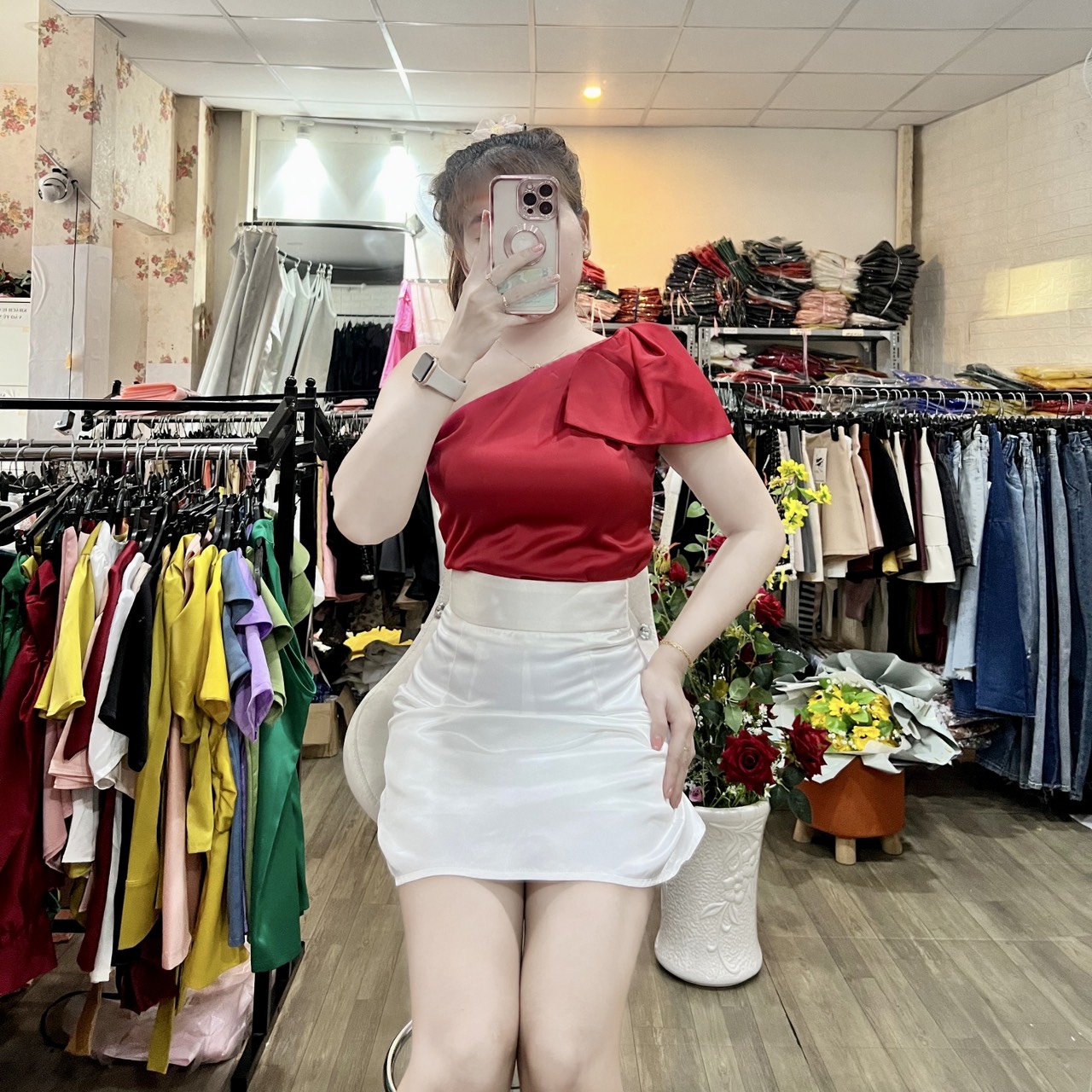 HÌNH THẬT 100% ÁO LỤA NHẬT LỆCH VAI NƠ NHIỀU SIZE, HÀNG THIẾT KẾ