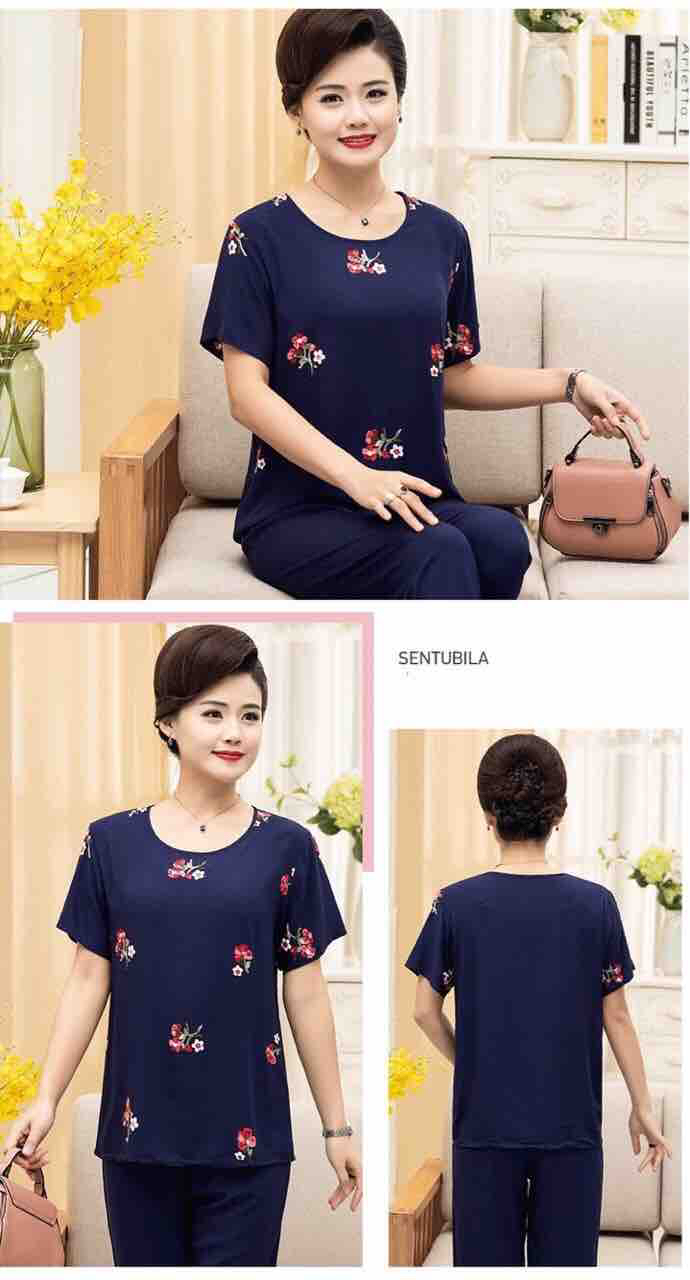 Bộ lanh thêu hoa trung niên cực mát