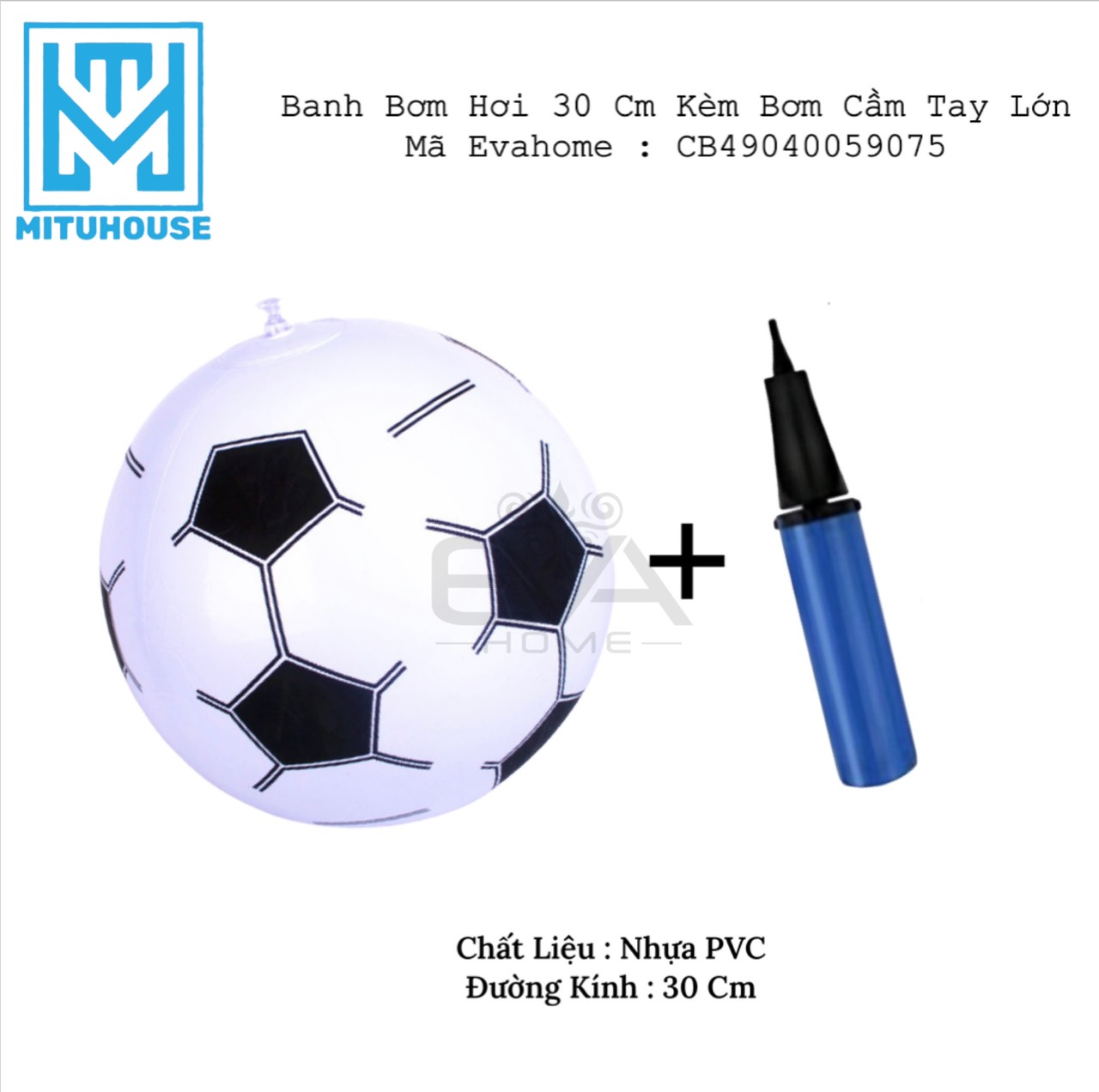 Đồ chơi banh bơm hơi / bóng bơm hơi cho trẻ em đá banh và chơi dưới nước bãi biển 30 cm kèm bơm tay tiện lợi