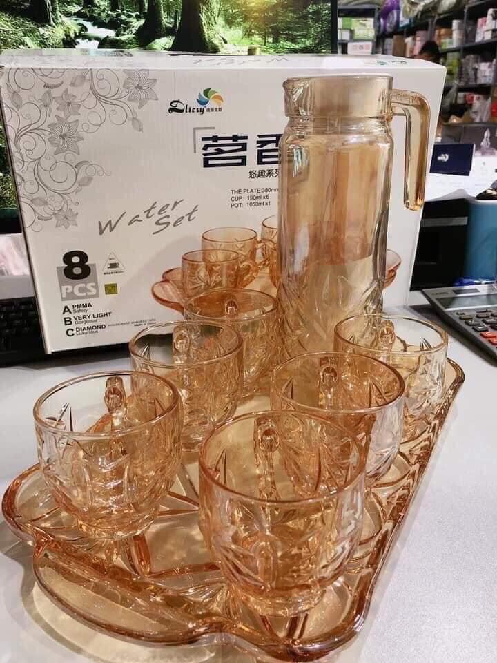 bộ cốc chén kèm khay và bình