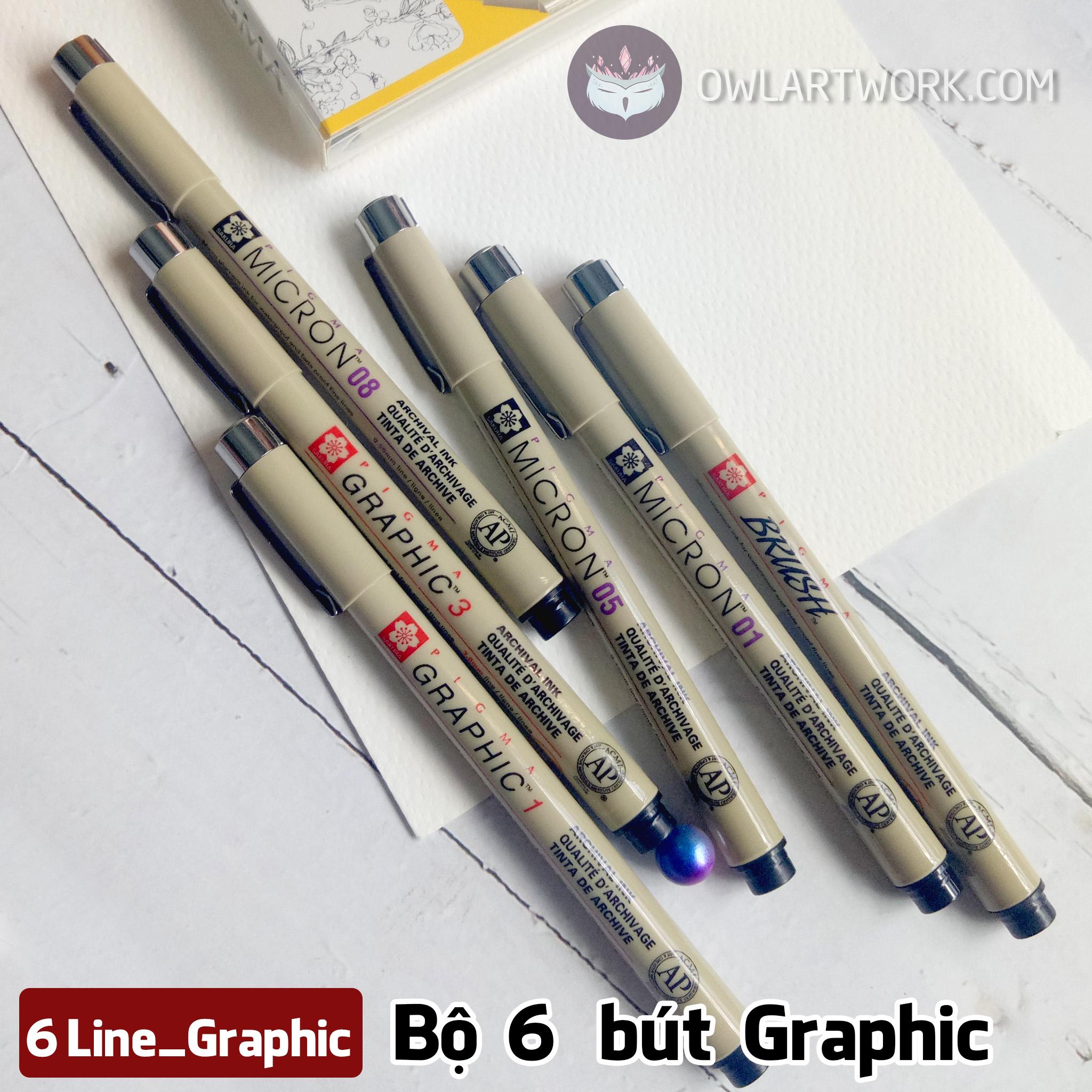 [HCM]Bộ 6 Bút Vẽ Đi Nét Minh Họa (Graphic) Sakura Micron