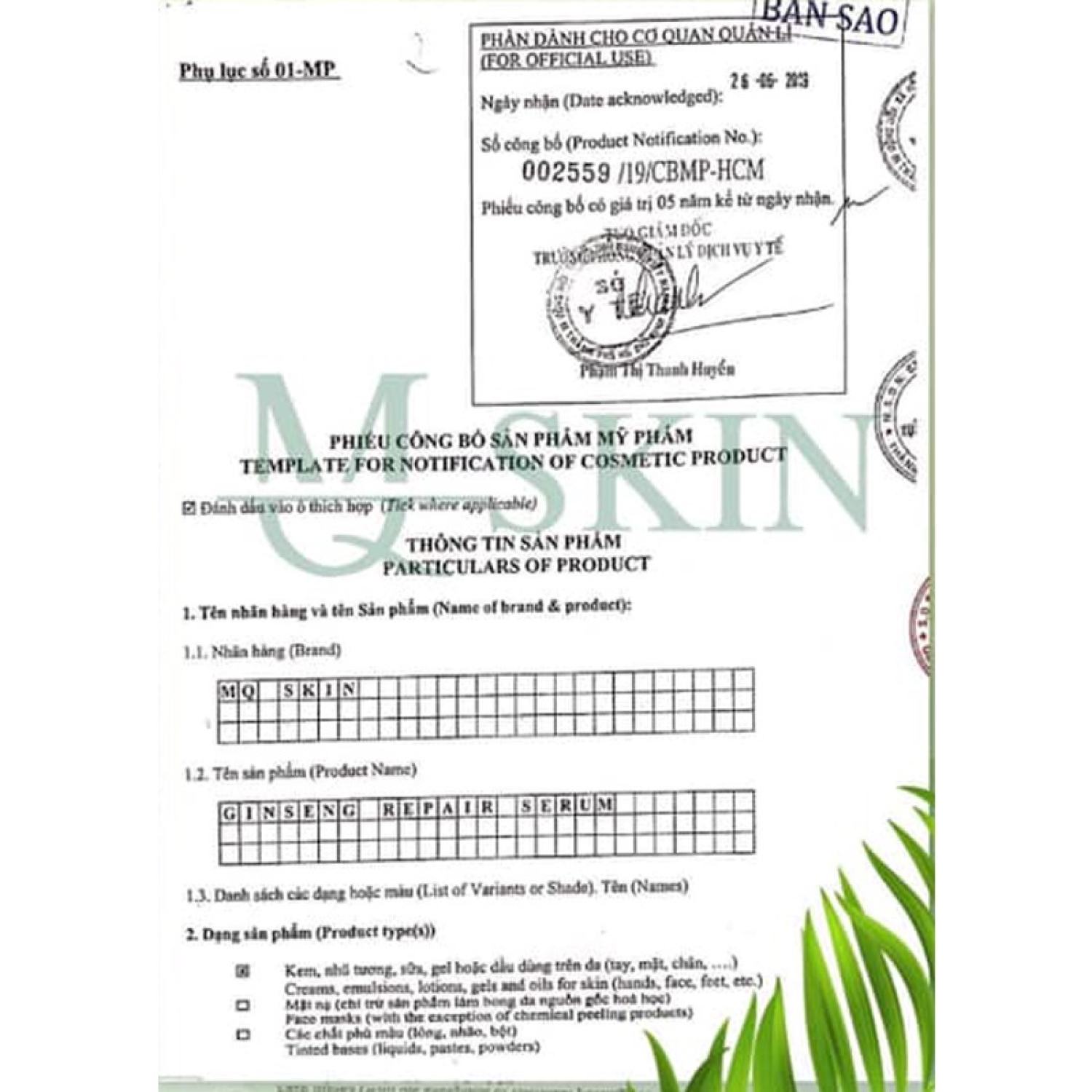 [Chính hãng] Serum Tái Tạo Da Nhân Sâm Số 1 MQ Skin