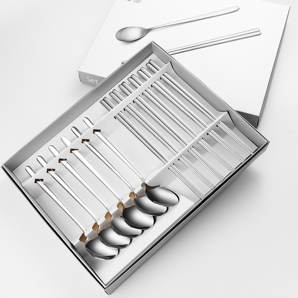Bộ thìa đũa 12 món của Đức bằng thép không ghi cán dài kèm hộp làm quà tặng, sét 12 món thìa đũa inox siêu bền đẹp