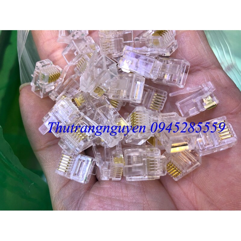 Hạt điện thoại 6 chân RJ12 (bằng đồng)100 hạt