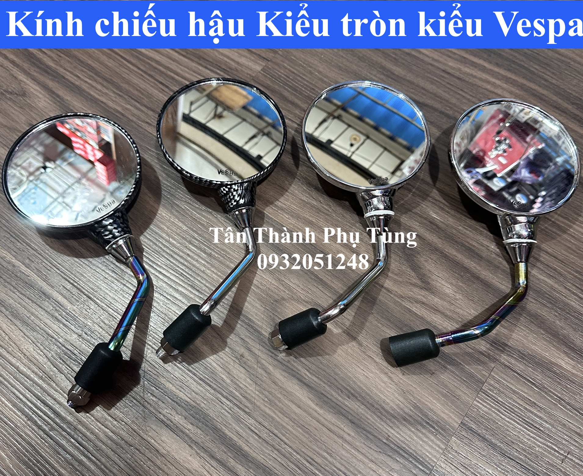 Kính chiếu hậu kiểu Tròn mẫu Vespa ( giá 1 cái bên trái)