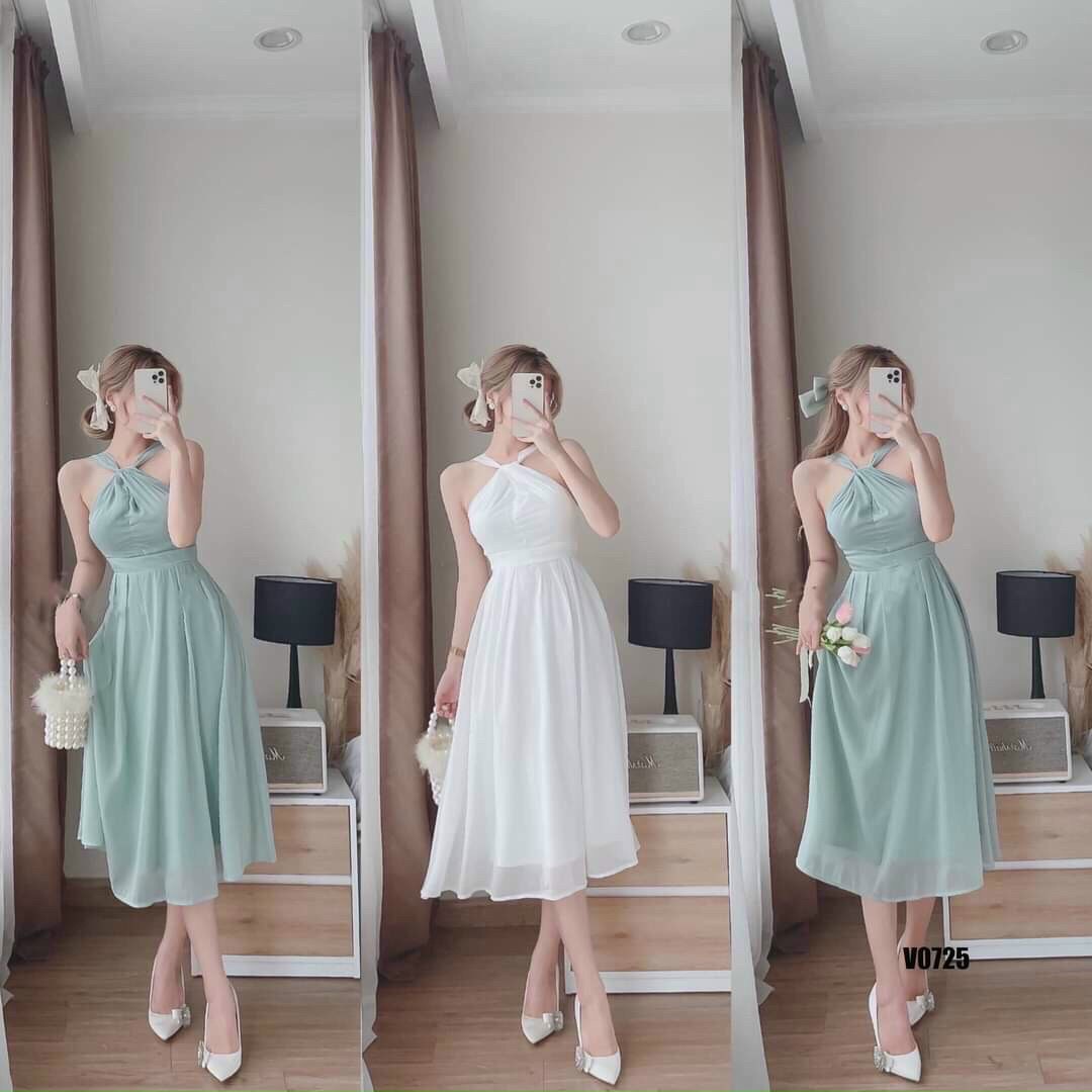 [FREESHIP MAX + HOÀN TIỀN MAX 15%] Đầm Nữ Cổ Yếm Dài, Hở Lưng Tôn Dáng Trẻ Trung