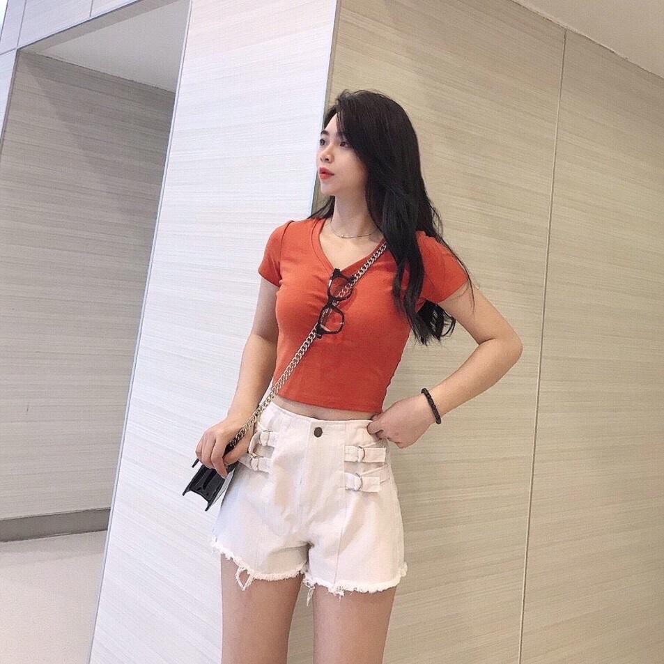 Áo thun croptop nữ ôm body cổ tim đủ màu