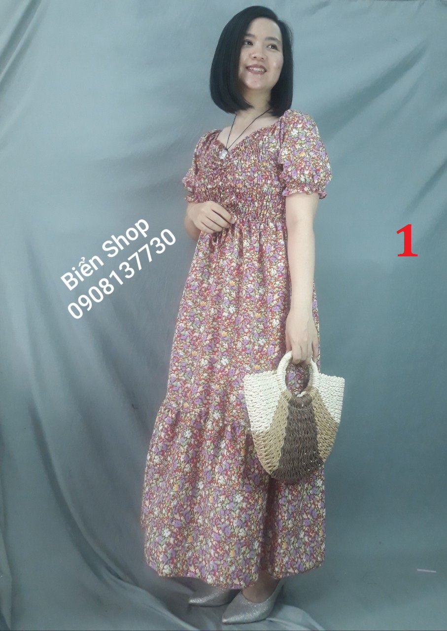 Đầm maxi voan rút ngực,đuôi cá