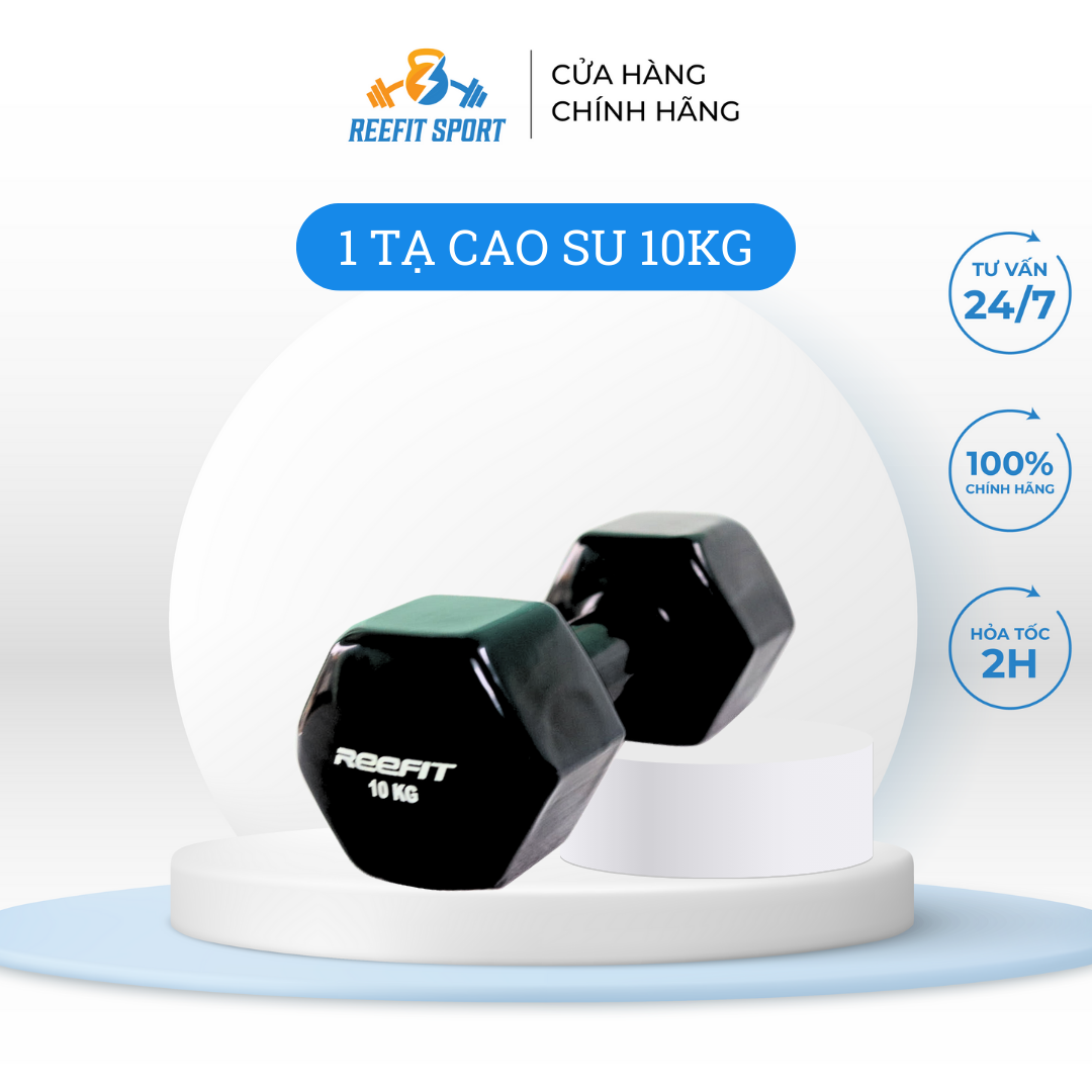 Tạ tay cao su 10kg Reefit màu đen